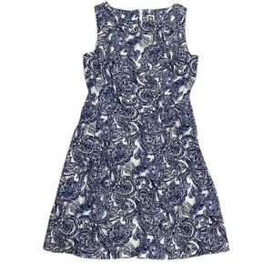 NWT Anne Klein Paisley Print Dress‎ Sleeveless Linen Blend White Blue Size 10